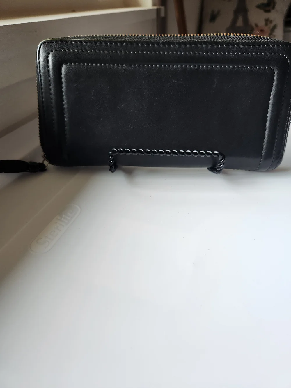 Vintage Coach Black Leather Whipstitch Zip Around Accordion Continental Wallet